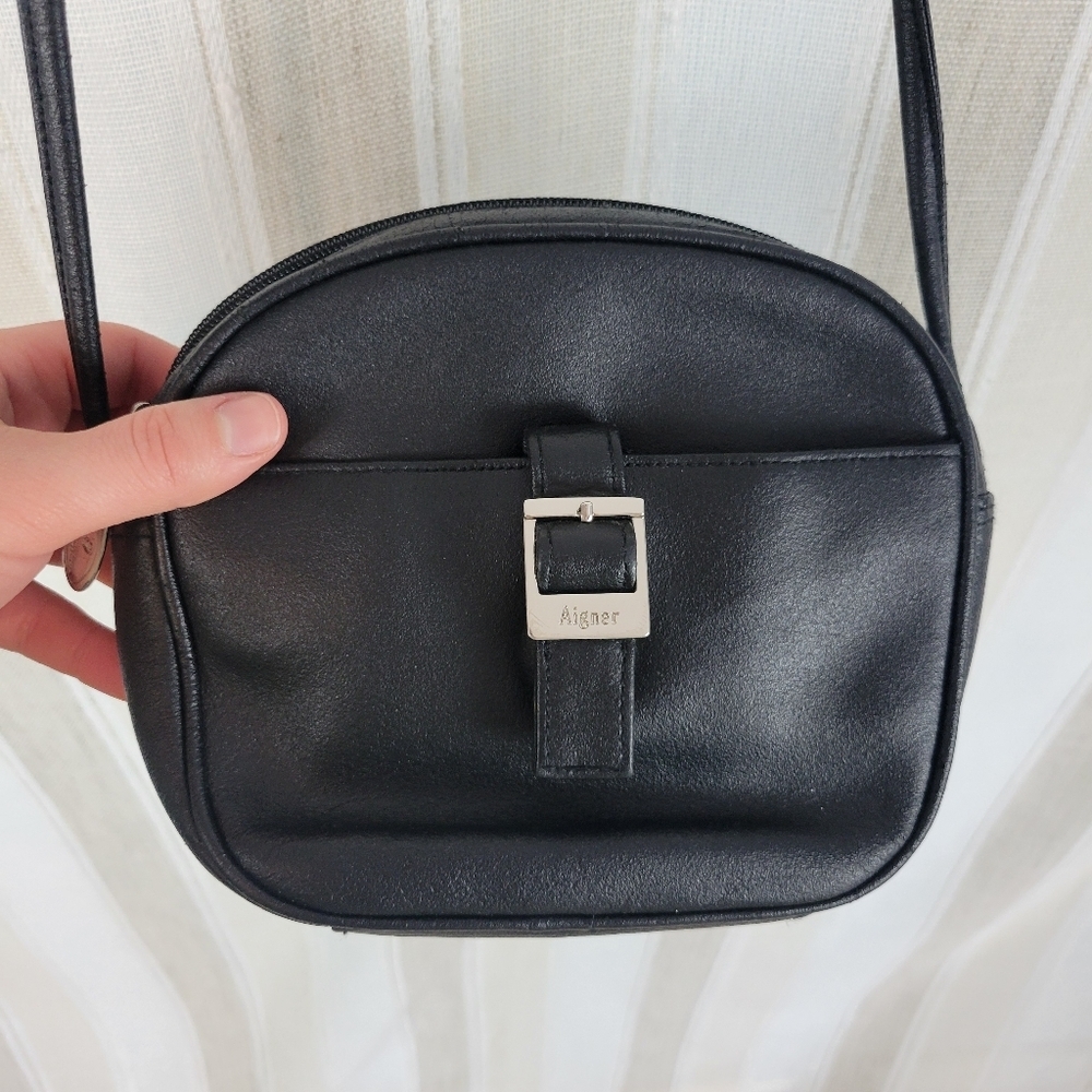 Etienne Aigner Mini Crossbody Bag Purse Black 100% Cowhide Split Leather